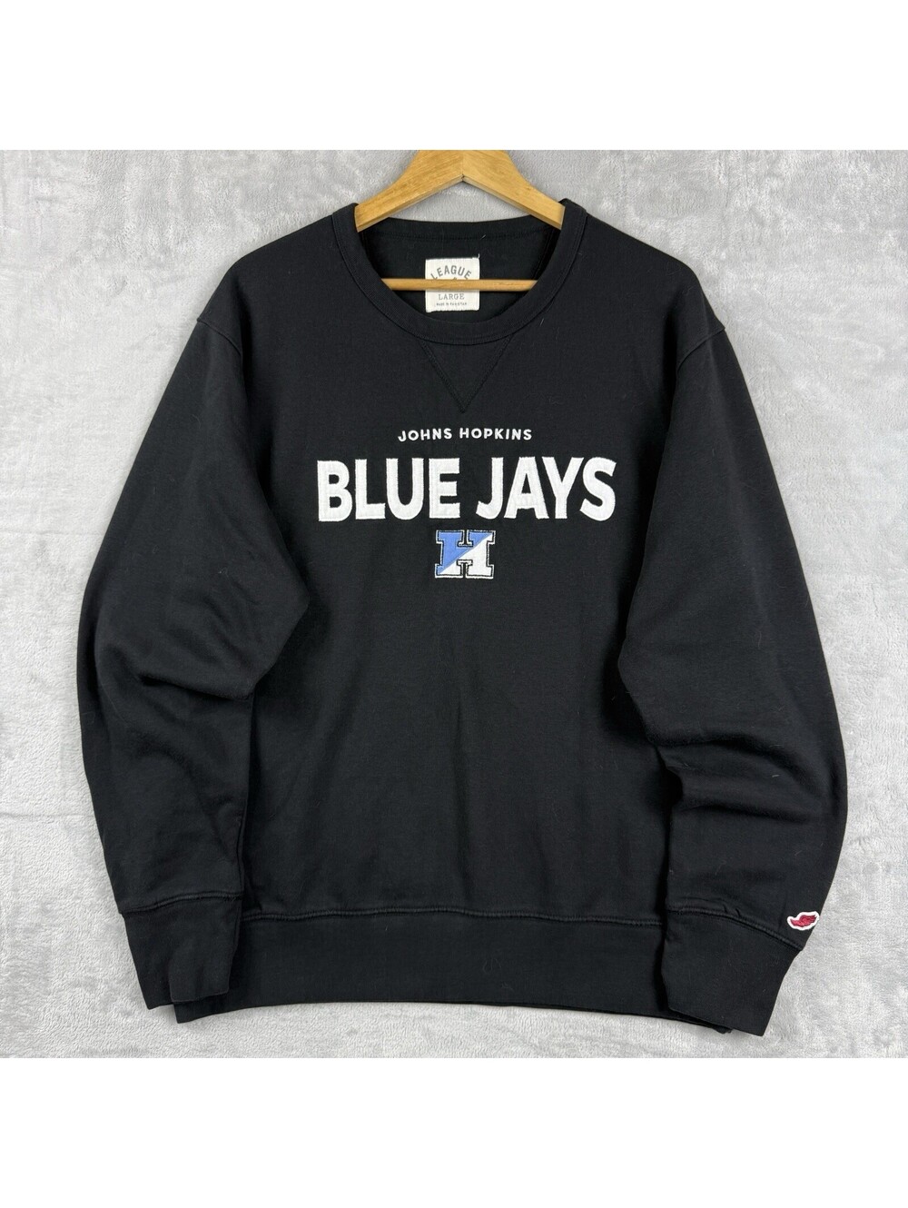 League Johns Hopkins Blue Jays Crewneck Sweatshirt Black Men's Large NCAA Campus